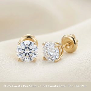 14K Gold Lab Diamond Stud Earrings, 1.50Ctw, with Screw Backs