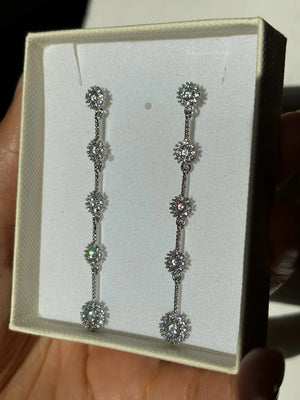 925 Sterling Silver Post Long Tassel Gold and Silver Diamond Dangle Drop Earrings| Gold Silver Tassel Earrings| Bridal Wedding Earrings