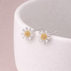 Sterling Silver and Gold Daisy Stud Earrings – 10Mm