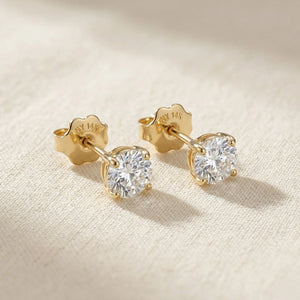 14K Yellow Gold round Brilliant-Cut Lab Diamond Stud Earrings, Screwback