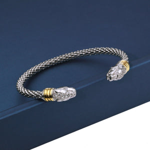 Sterling Silver Jaguar Cuff Bracelet, with Gold Accents, Fits 6 - 7 Inch Wrist