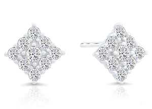 Stylish CZ Square Stud Earrings in Sterling Silver – Unisex Diamond Shape Design.
