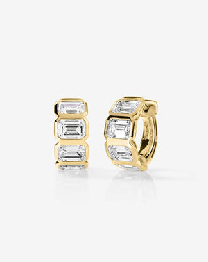 Stunning Bezel-Set Emerald Lab Diamond Huggie Earrings.