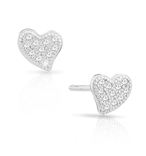 Elegant CZ Curved Heart Stud Earrings in Premium Sterling Silver.