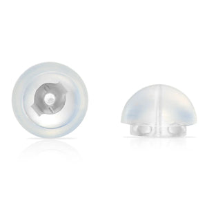 14K White Gold and Cubic Zirconia Stud Earrings, Silicone Pushback