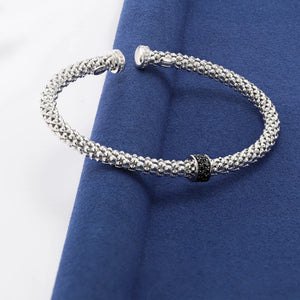 Sterling Silver Italian Black Onyx Cuff Bangle Bracelet, Fits 6"-7"