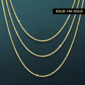 Elegant 14K Solid Yellow Gold Diamond-Cut Dainty Cable Chain Necklace - Handmade in Italy, 0.9mm-1.5mm.