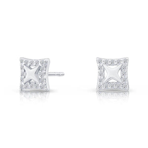 Stunning Sterling Silver CZ Square Halo Stud Earrings.