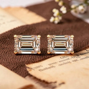 2Ct Emerald Cut Diamond Earrings, Solitaire Emerald Cut Moissanite Earrings, Everyday Diamond Earrings, Emerald Diamond Studs,Gift for Women