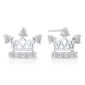 CZ Royal Queen Crown Stud Earrings in Sterling Silver