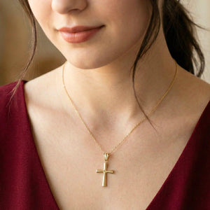 Elegant 14K Gold Classic Cross Pendant Necklace with 18" Cable Chain.
