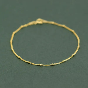 Beaded Gold Plated Anklet, Fine Curb Chain Anklet, Layered Anklet, Beach Jewelry, Gift for Her