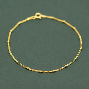 Beaded Gold Plated Anklet, Fine Curb Chain Anklet, Layered Anklet, Beach Jewelry, Gift for Her