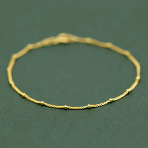 Beaded Gold Plated Anklet, Fine Curb Chain Anklet, Layered Anklet, Beach Jewelry, Gift for Her