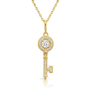 Beautiful 14K Solid Yellow Gold Key Pendant Necklace with 18" Cable Chain.
