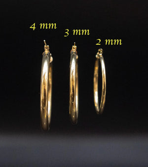Real 10K Yellow Gold Hoop Earrings 2Mm, 3Mm, 4Mm Thickness, 15Mm-70Mm Gold Hoop Earrings