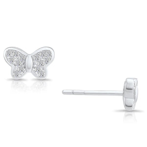 Sparkling Sterling Silver Butterfly Stud Earrings with CZ Accents.