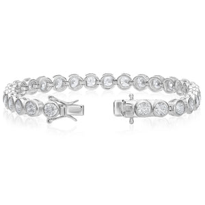 Sterling Silver Classic Bezel Set Simulated Diamond Tennis Bracelet, 7 Inch