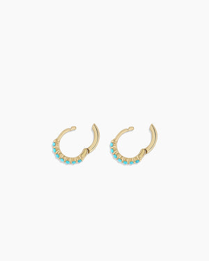 14K Gold Turquoise Row Huggies