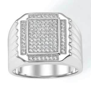 Bold 925 Sterling Silver Pave Square Signet Pinky Ring – Perfect Luxurious Gift for Anniversaries & Everyday Elegance.