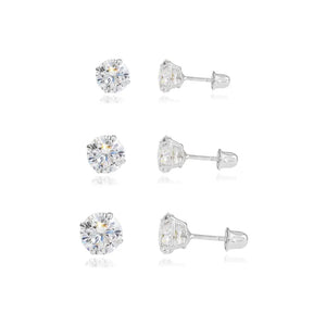 Bundle Set of 3! 14K Gold Classic Solitaire Stud Earrings, Screw-Back