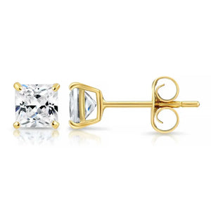 Bundle SET of 3! 14K Solid Gold Earrings, Square CZ Studs Sizes 3Mm, 4Mm, 5Mm, with Pushbacks