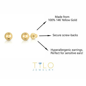 Bundle SET of 3! 14K Yellow Gold Ball Stud Earrings with Screw Backings, Unisex