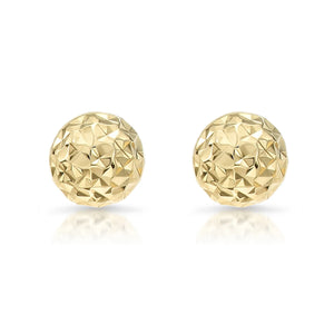 14K Yellow Gold Diamond Cut Sparkle Ball Stud Earrings