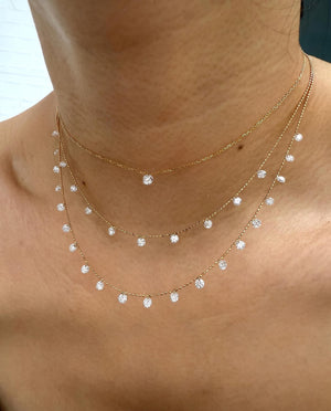 18K Solid Gold Pierced Diamond Necklace|0.25Ct Pierced Diamond Choker|Drilled Lab Diamond Pendant|Delicate Fine Jewellery