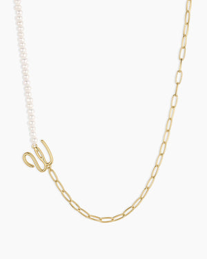 Lou Pearl Alphabet Necklace NikNenz™ Premium Gold & Diamonds