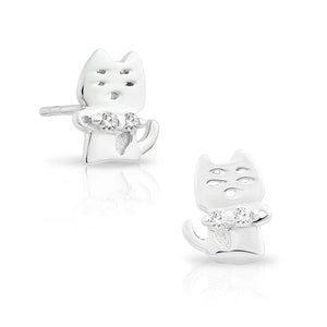 CZ Grumpy Cat Stud Earrings in Sterling Silver