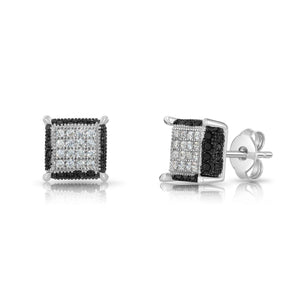 Chic CZ Black and White Square Push-Back Stud Earrings for Everyone.