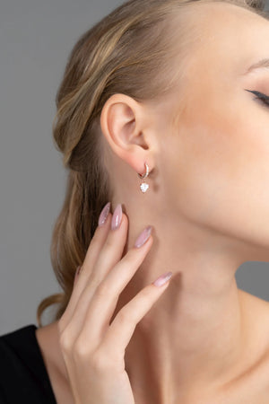 Diamond Dangle Earrings • Diamond Lined Earrings • Heart Shape Gemstone • Tear Drop with Diamond Accents • Gift for Her • Dainty Earrings