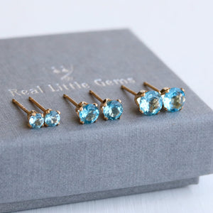 Swiss Blue Topaz Stud Earrings: 925 Sterling Silver or 14K Gold Filled