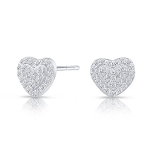 Elegant Double Heart CZ Stud Earrings in Sterling Silver.