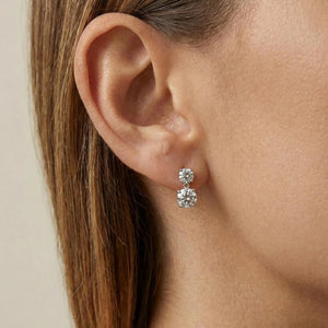 Genuine Moissanite Double Drop Earrings: Platinum Overlay Sterling Silver
