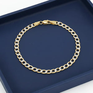 Sterling Silver Two-Tone Gold Plated Curb Chain Bracelet, with Diamond-Cut Engravings
