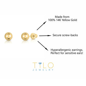 Bundle SET of 3! 14K Yellow Gold Ball Stud Earrings with Screw Backings, Unisex