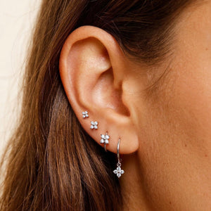 Minimalist 925 Sterling Silver Tiny Flower Huggie Hoop Earrings.