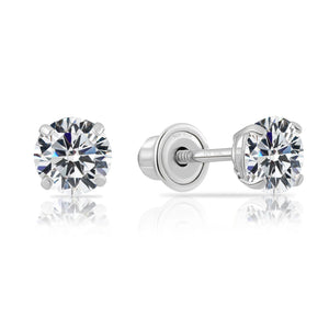 10K White Gold Solitaire Screwback Stud Earrings