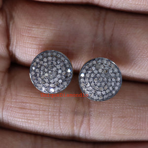 Handmade Pave Diamond Stud Earrings, 925 Sterling Silver, 14K Gold & Black Plated
