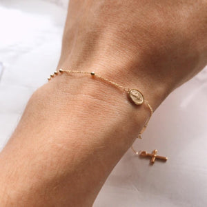 Solid Genuine 9Ct Yellow Gold St Christopher 2Mm Rosary Beads Bracelet for Women