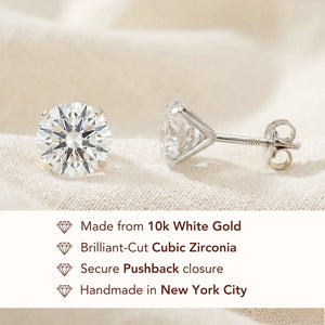 10K White Gold Classic Solitaire Stud Earrings, Pushback