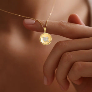 Stunning 14K Solid Yellow Gold Pave CZ Heart Pendant Necklace with 18" Cable Chain.
