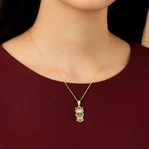 Stunning 14K Yellow Gold Owl Pendant Necklace - A Timeless Charm.