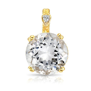 Exquisite 14K Yellow Gold Quartz Gemstone and Diamond Pendant Necklace.