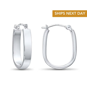 Stunning 14K White Gold Lightweight Rectangular Hoop Earrings for Ultimate Comfort.