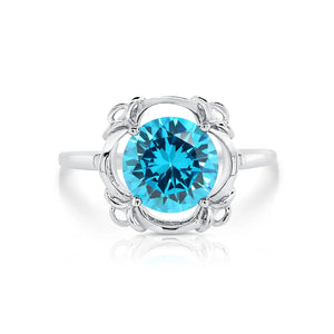 CZ Birthstone Ring, 4 Colors in Sterling Silver