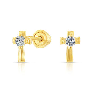 10K Yellow Gold Tiny Cute Cross Stud Earrings
