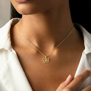 Elegant 14K Yellow Gold Butterfly Pendant Necklace - Graceful Charm for Every Occasion.